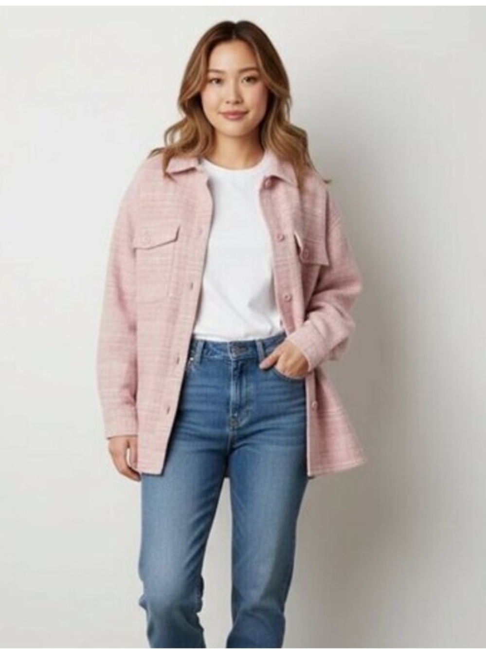 Aritzia Babaton Pink Tweed Shirt Jacket Shacket Size 2